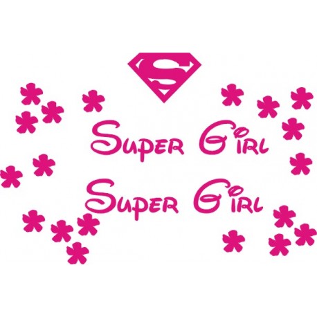 SUPER GIRL i KWIATKI  naklejki na kask na rower dziecięcy  rower dla dziewczynki  - YESS Naklejki