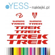 TREK SHIMANO czerwone naklejki na rower gravel, górski, mtb, szosowy, crossowy, trekkingowy, elektryczny, mtb, YESS Naklejki