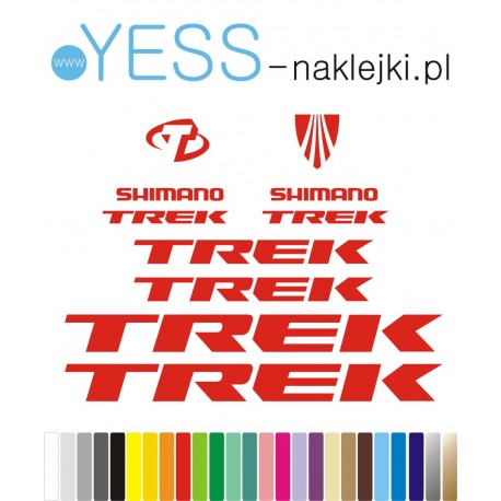 TREK SHIMANO czerwone naklejki na rower gravel, górski, mtb, szosowy, crossowy, trekkingowy, elektryczny, mtb, YESS Naklejki
