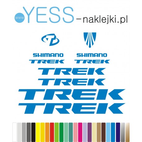 TREK SHIMANO niebieskie naklejki na rower gravel, górski, mtb, szosowy, crossowy, trekkingowy, elektryczny, mtb, YESS Naklejki
