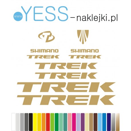 TREK SHIMANO złote naklejki na rower gravel, górski, mtb, szosowy, crossowy, trekkingowy, elektryczny, mtb, YESS Naklejki