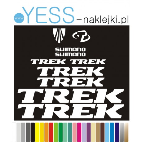 TREK SHIMANO białe naklejki na rower gravel, górski, mtb, szosowy, crossowy, trekkingowy, elektryczny, mtb, YESS Naklejki