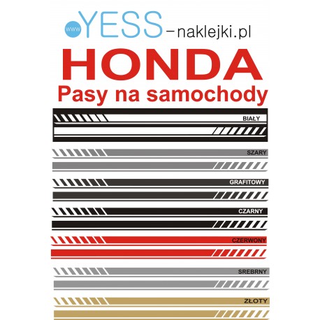 HONDA Civic Accord CR-V HR-V Jazz Uniwersalne Naklejki Pasy Boczne 180cm na Samochód  Tuning YESS Naklejki