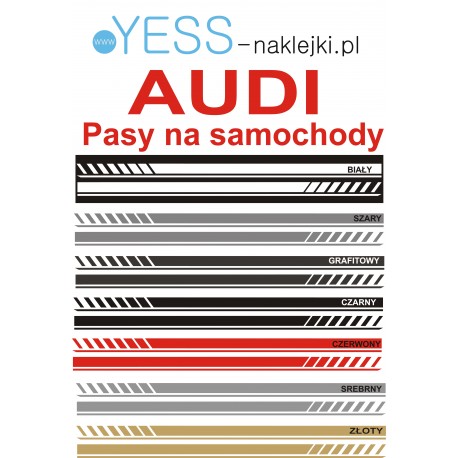 AUDI  Uniwersalne Naklejki Pasy Boczne 180cm Tuning Samochód  A4 A5 A6 A7 A8 Q3 Q5 Q7 Q8 TT YESS Naklejki