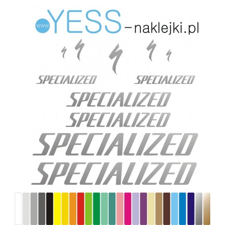 SPECIALIZED srebrne naklejki zastępcze na rower damski, męski, gravel, górski, mtb, szosowy, trekkingowy, miejski - YESS Naklejk