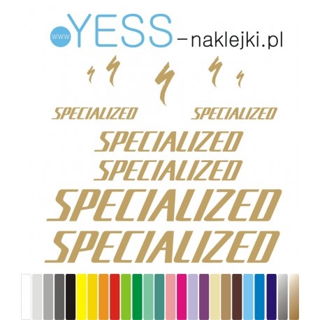 SPECIALIZED złote naklejki zastępcze na rower damski, męski, gravel, górski, mtb, szosowy, trekkingowy, miejski - YESS Naklejk