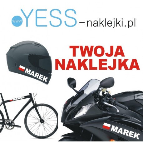 Naklejka Twoje Imię Flaga Polski, Polska naklejka imienna na kask, motocykl, rower, quad, skuter, YESS Naklejki