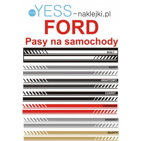 FORD Fiesta, Focus, Kuga, Puma, Mustang, Explorer, Bronco, Ranger, Uniwersalne Naklejki Pasy 180cm na Samochód YESS Naklejki