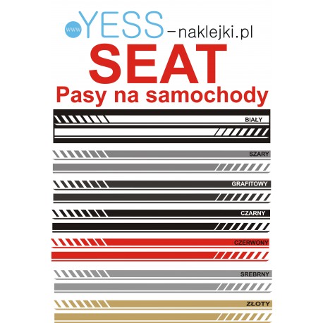 SEAT Ateca Ibiza Leon Alhambra Altea Uniwersalne Naklejki Pasy Boczne 180cm Tuning Samochód YESS Naklejki