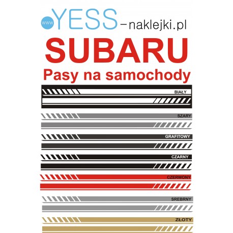 SUBARU Forester, Impreza, Legacy, Outback, WRX,  Uniwersalne Naklejki Pasy Boczne  180cm  na Samochód  Tuning  YESS Naklejki