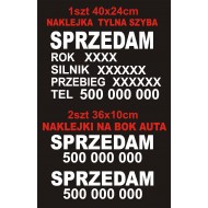 Naklejki na samochód- sprzedaż auta, Sprzedam auto, ROK, SILNIK, PRZEBIEG, numer telefonu,  YESS Naklejki