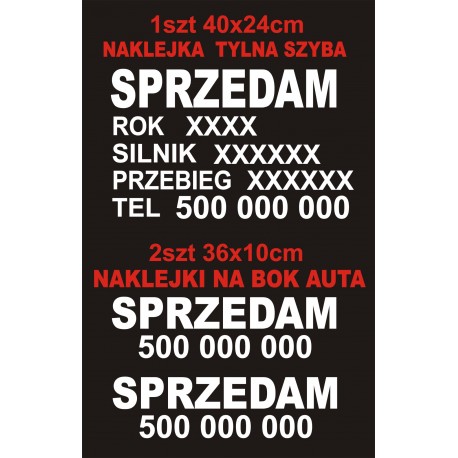 Naklejki na samochód- sprzedaż auta, Sprzedam auto, ROK, SILNIK, PRZEBIEG, numer telefonu,  YESS Naklejki