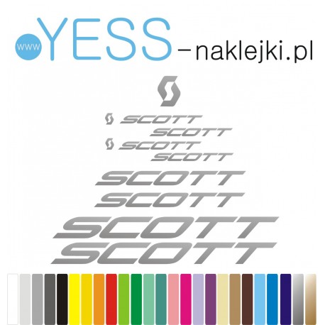 SCOTT srebrne naklejki zamienniki na rower SCOTT, gravel, górski, mtb, szosowy, trekkingowy, miejski - YESS Naklejki