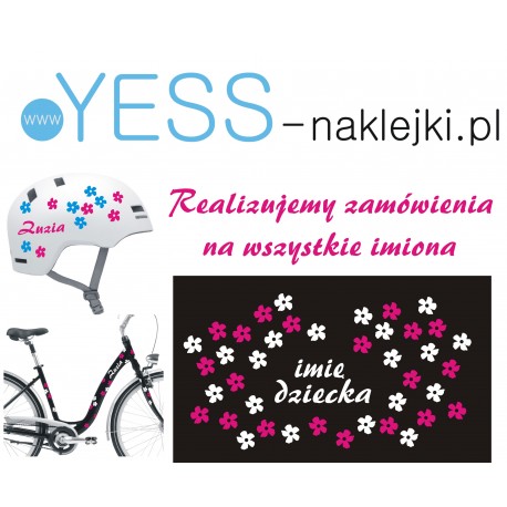 Dla dziewczynki Imię Dziecka Naklejki Imienne Kwiatki na kask rower YESS Naklejki