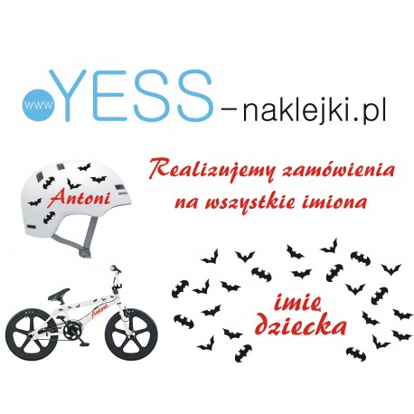 Zestaw naklejek dla  chłopca IMIĘ DZIECKA + 40szt batman nietoperze naklejki na kask rowerowy, rower dziecięcy